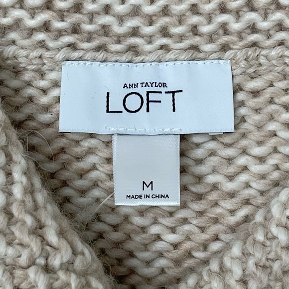 LOFT Oatmeal Wool Alpaca Blend Oversized Cowl Neck Cardigan Sweater Size Medium - Picture 5 of 9